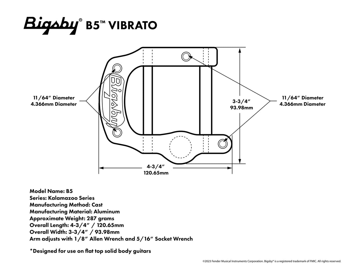 Bigsby Tailpiece B5 String-Through, Gold | SportHiTech