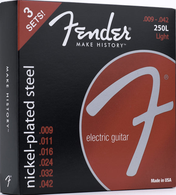 Fender 3 Pack Light Nickel-Plated Steel Guitar Strings 250L 9-42 073-0250-309 | SportHiTech