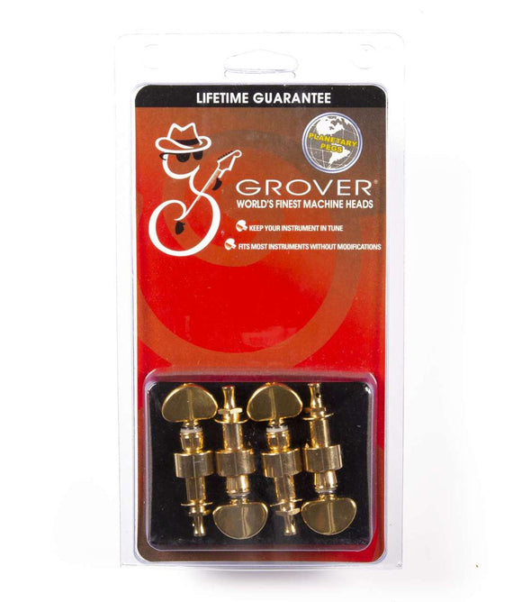Grover 119G Planetary Geared Banjo Pegs, Set of 4 Gold, Metal buttons