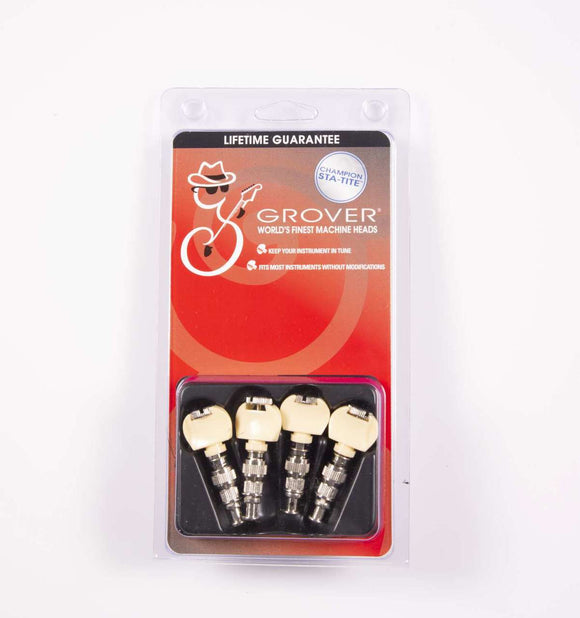 Genuine Grover Ukulele Peg Champ Deluxe, Nickel with Pearloid button, Set of 4