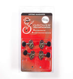 Genuine Grover Sta-Tite 9NB Tuners for Ukulele, Set 2+2 Nickel, black button