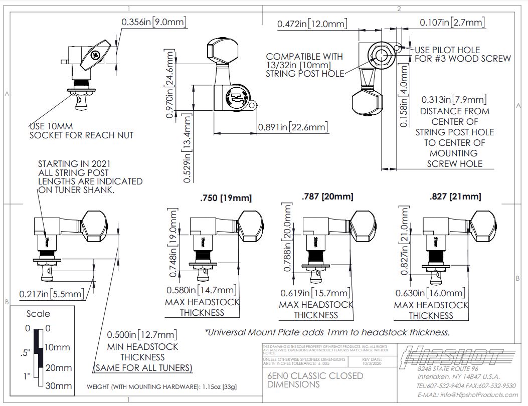 Hipshot Classic Open Tuners Non Staggered 2023 - Gold | Reverb - Foto 5