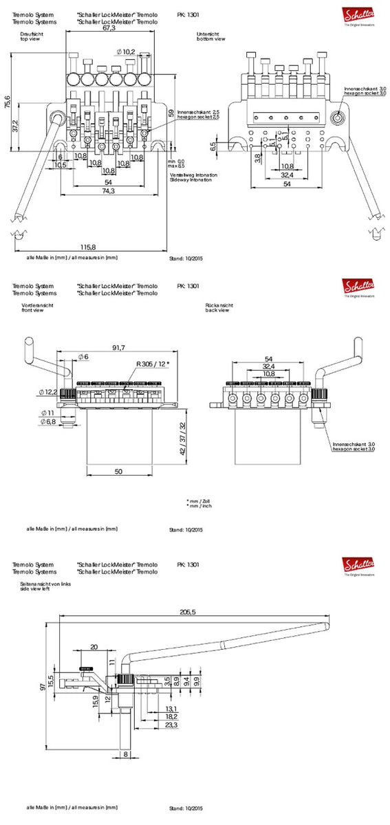 Schaller Germany Lockmeister Floyd Rose Tremolo Bridge, 37mm R2 Nut Ru