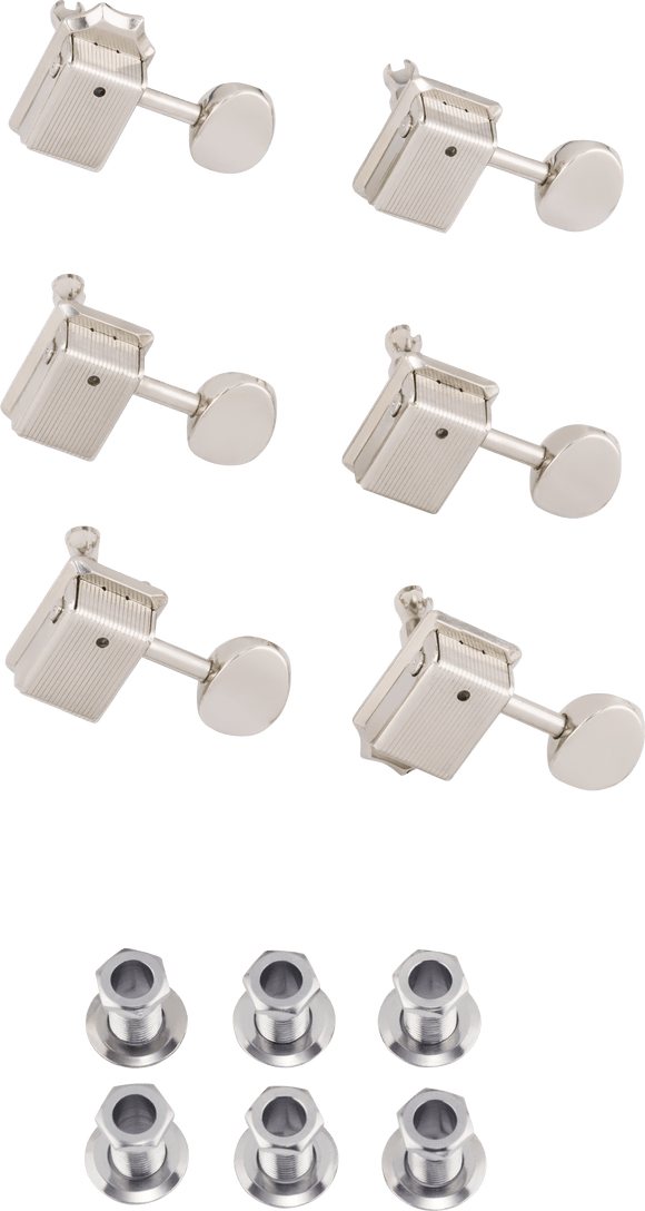 Fender® Strat/Tele 2-pin chrome ClassicGear™ Staggered Tuning Machine Set, Round button 0990802105