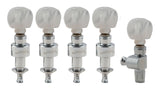 Grover 124C5 Planetary Geared Banjo Pegs. Set of 5, Chrome with Round Pearloid Buttons