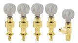 Grover 124G5 Planetary Geared Banjo Pegs. Set of 5, Gold Square Pearloid buttons