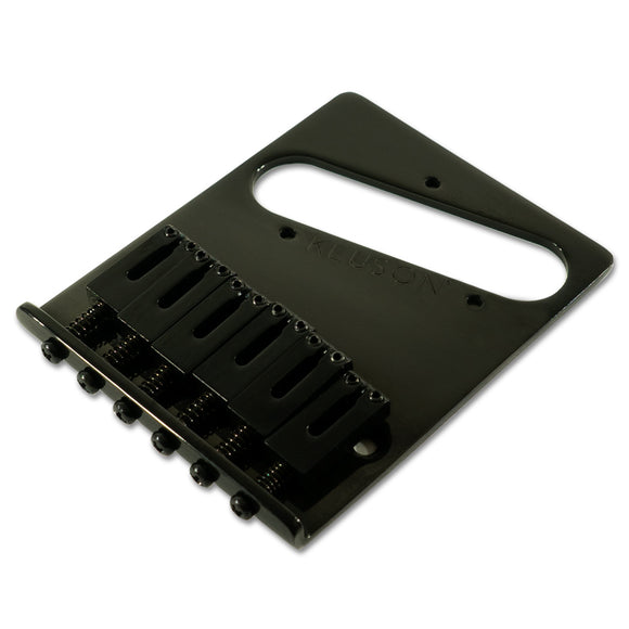 Kluson 4 hole 6 Saddle Lefty Tele Drop in Upgrade Bridge, Steel Saddles, Black