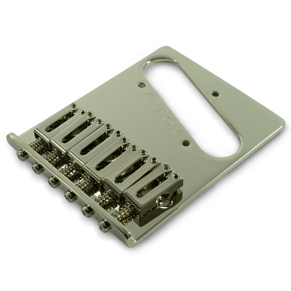 Kluson 4 hole 6 Saddle Telecaster Drop in Upgrade Bridge, Brass Saddles, Nickel