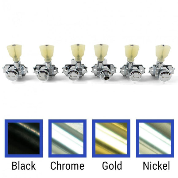 Kluson Revolution Locking Tuners 3x3 Pearloid keystone button Chrome KRGL-3-CP