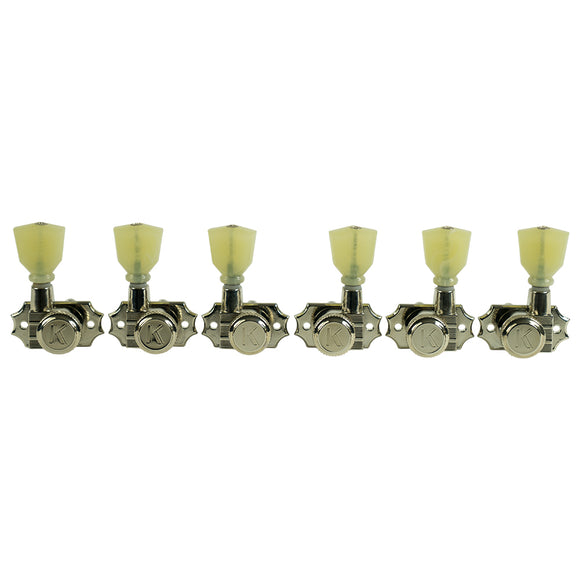 Kluson Revolution Locking Tuners 3x3 Pearloid keystone button Nickel KRGL-3-NP