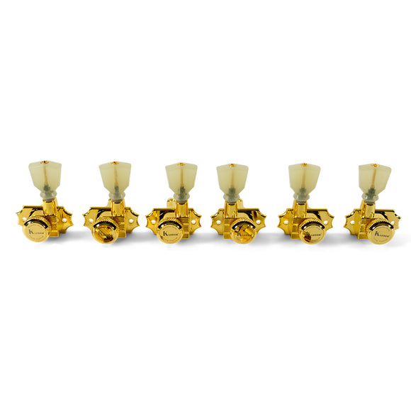 Kluson Revolution Locking Tuners 3x3 Pearloid keystone button - Gold KRGL-3-GP