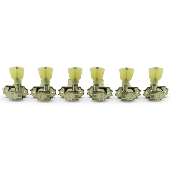 Kluson Revolution Tuners - 3x3 Pearloid button - Nickel KRG-3-NP