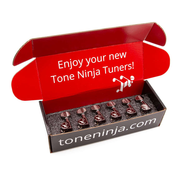 Genuine Tone Ninja Tuners, 6 Inline non-staggered, Left Handed Black Nickel