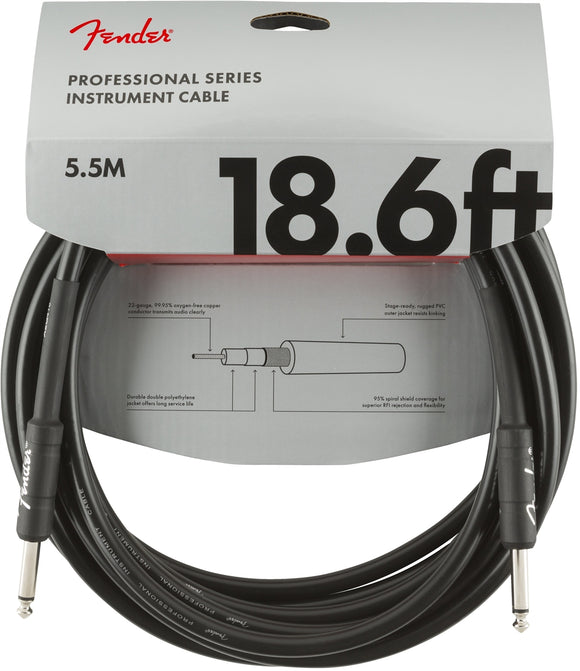 Fender Professional Series Instrument Cable, Strt/Strt, 18.6', Black | SportHiTech