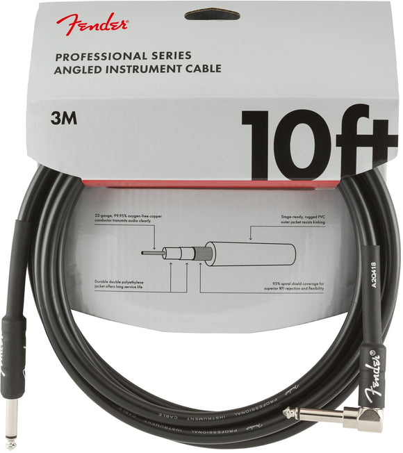 Fender Professional Series Instrument Cable, Straight-Angle, 10', Black | SportHiTech
