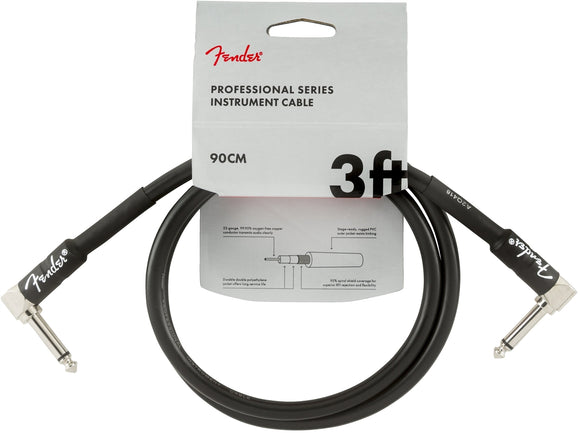 Fender Professional Series Instrument Cables, Angle/Angle, 3', Black | SportHiTech