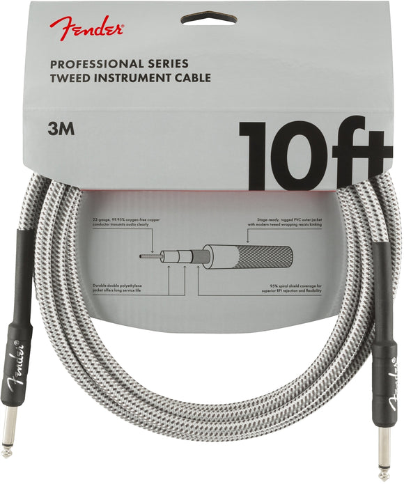 Fender Professional Series Instrument Cable, 10', White Tweed | SportHiTech