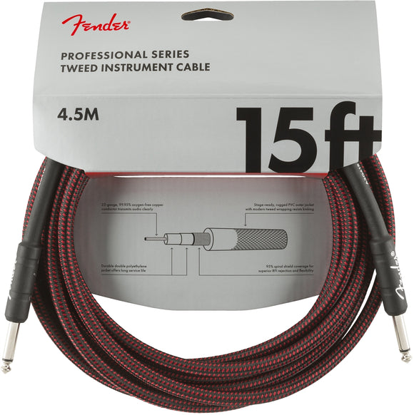 Fender Professional Series Instrument Cable, 15', Red Tweed | SportHiTech