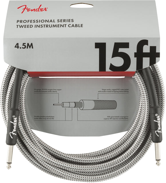 Fender Professional Series Instrument Cable, 15', White Tweed | SportHiTech