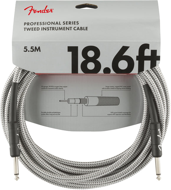 Fender Professional Series Instrument Cable, 18.6', White Tweed | SportHiTech