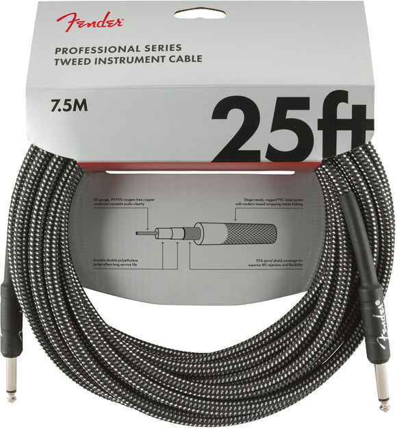 Fender Professional Series Instrument Cable, 25', Gray Tweed | SportHiTech