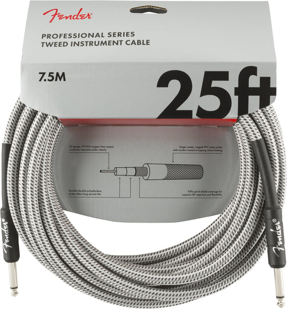 Fender Professional Series Instrument Cable, 25', White Tweed | SportHiTech