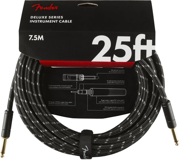Fender Deluxe Series Instrument Cable, Straight/Straight 25' Black Tweed | SportHiTech