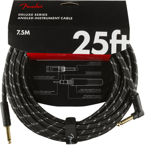 Fender Deluxe Series Instrument Cable, Straight/Angle, 25', Black Tweed | SportHiTech