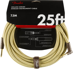 Fender Deluxe Series Instrument Cable, Straight/Angle, 25', Tweed | SportHiTech