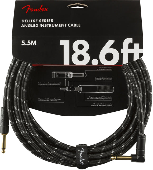 Fender Deluxe Series Instrument Cable, Straight/Angle, 18.6' Black Tweed | SportHiTech