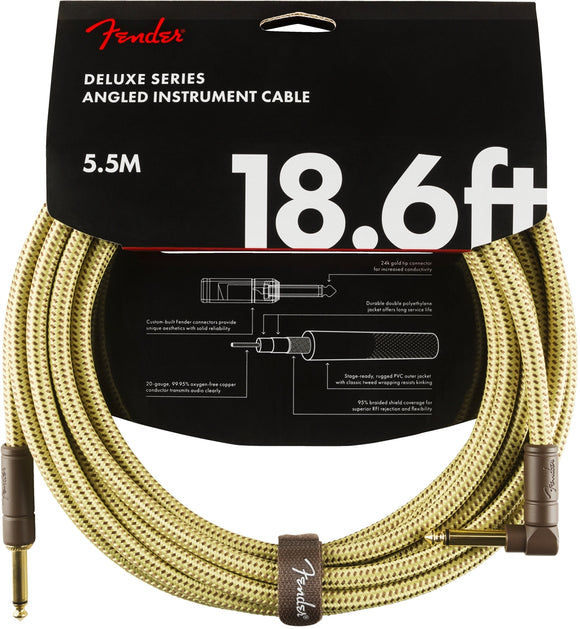 Fender Deluxe Series Instrument Cable, Straight/Angle, 18.6', Tweed | SportHiTech