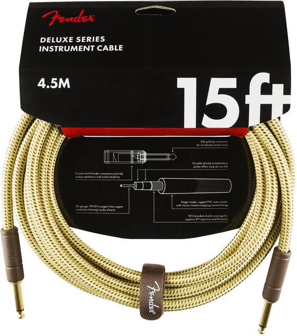 Fender Deluxe Series Instrument Cable, Straight/Straight, 15', Tweed | SportHiTech