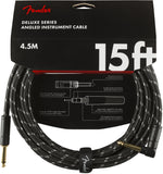 Fender Deluxe Series Instrument Cable, Straight/Angle, 15' Black Tweed | SportHiTech