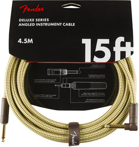 Fender Deluxe Series Instrument Cable, Straight/Angle, 15', Tweed | SportHiTech