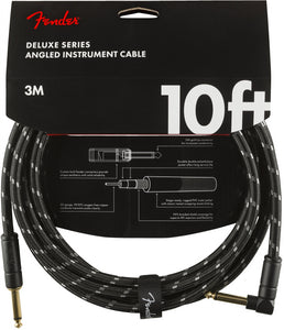Fender Deluxe Series Instrument Cable, Straight/Angle, 10', Black Tweed | SportHiTech