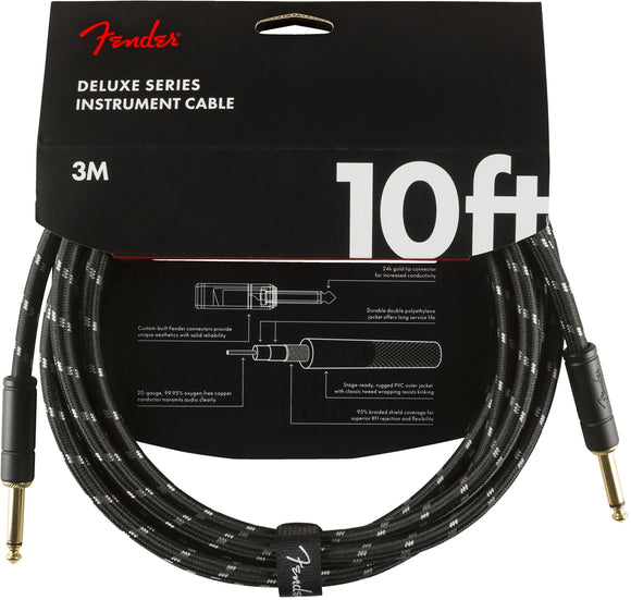 Fender Deluxe Series Instrument Cable, Straight/Straight 10' Black Tweed | SportHiTech