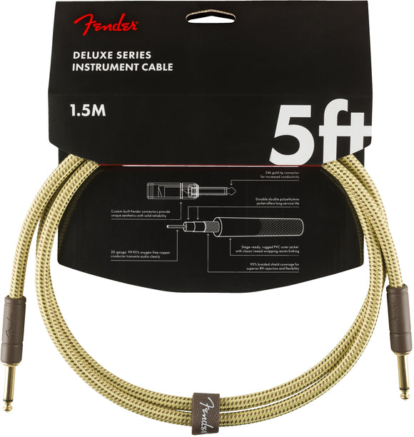Fender Deluxe Series Instruments Cable, Straight/Straight, 5', Tweed | SportHiTech