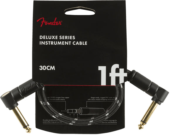 Fender Deluxe Series Instrument Cable, Angle/Angle, 1', Black Tweed | SportHiTech