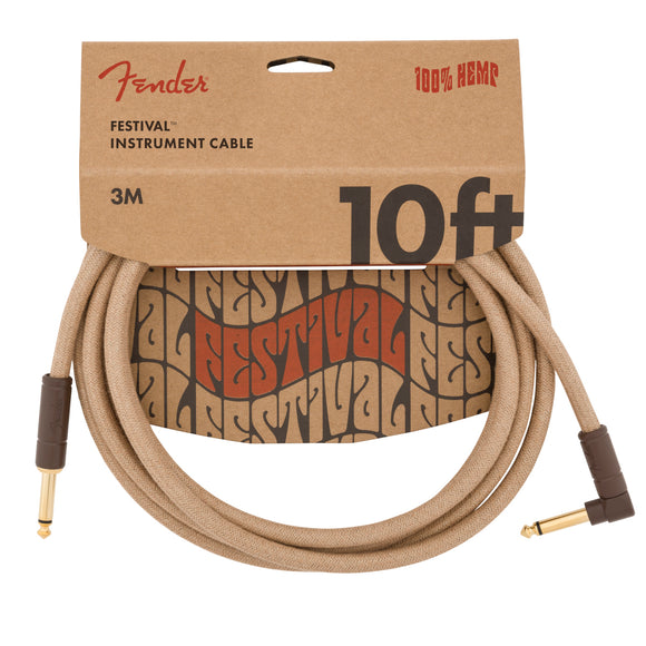 Fender Festival Instrument Cable 10 ft Angle/Straight Pure Hemp, Natural | SportHiTech
