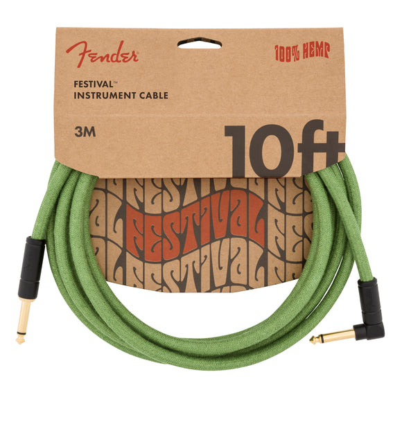 Fender Festival Instrument Cable 10 ft Angle/Straight Pure Hemp, Green | SportHiTech