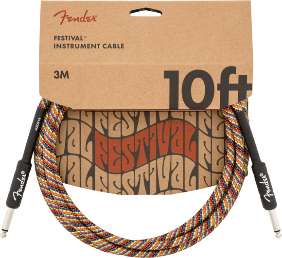 Fender Festival Instrument Cable 10 ft Angle/Straight Pure Hemp, Rainbow | SportHiTech