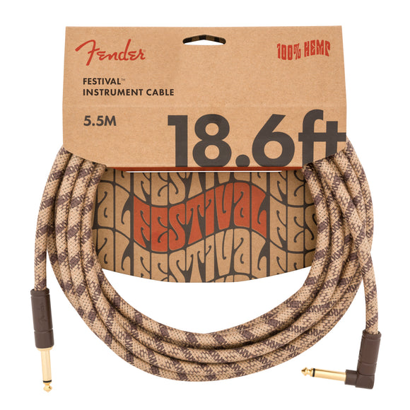Fender Festival Instrument Cable 18.6 ft Angle/Straight Hemp Brown Stripe | SportHiTech