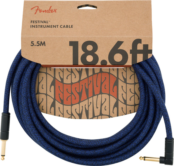 Fender Festival Instrument Cable 18.6 ft Angle/Straight Hemp, Blue Dream | SportHiTech