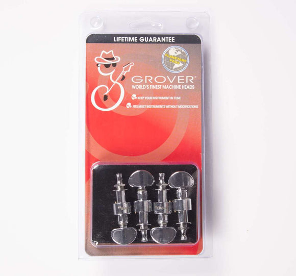 Grover 119C Planetary Geared Banjo Pegs, Set of 4 Chrome, Metal buttons
