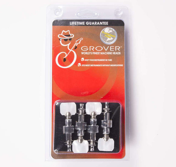 Grover 120C Planetary Geared Banjo Pegs, Set of 4 Chrome, Square Pearloid buttons