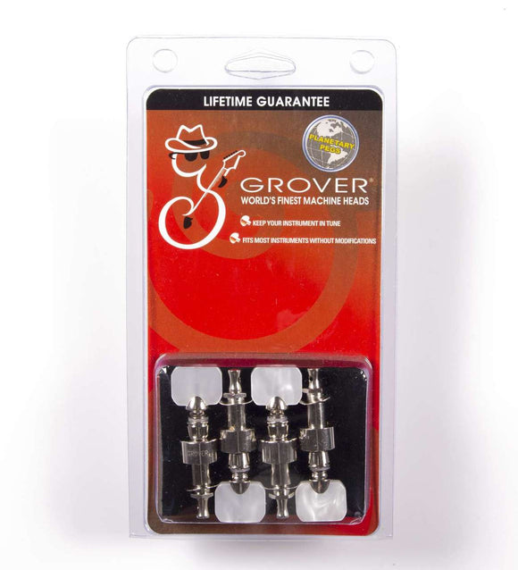 Grover 120N Planetary Geared Banjo Pegs, Set of 4 Nickel, Square Pearloid buttons