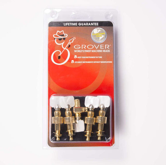 Grover 124G5 Planetary Geared Banjo Pegs. Set of 5, Gold Square Pearloid buttons