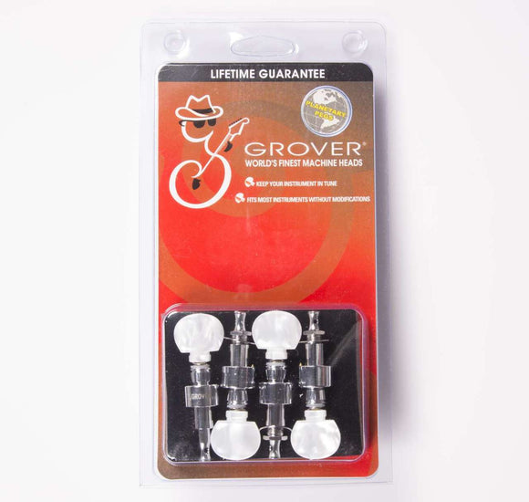 Grover 123C Geared Banjo Pegs, Set of 4 Chrome, Round Pearloid buttons