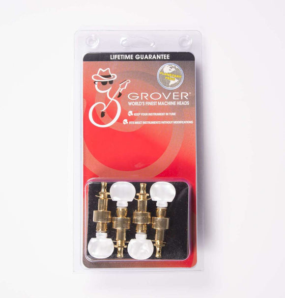 Grover 123G Geared Banjo Pegs, Set of 4 Gold, Round Pearloid buttons