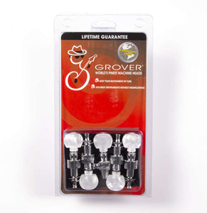 Grover 124C5 Planetary Geared Banjo Pegs. Set of 5, Chrome with Round Pearloid Buttons